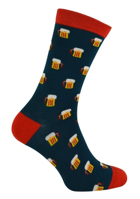 Mr Heron - Mens Bamboo Socks | Novelty Funky Socks | Patterned Argyle Striped Socks | Breathable Soft | Gifts for Him - Beer (Teal)