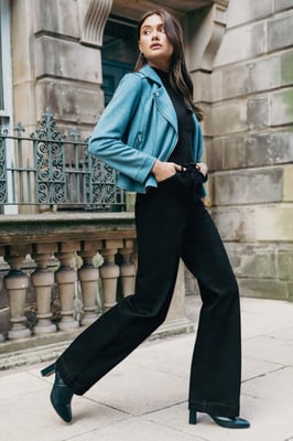 Cotton Blend Wide Leg Stretch Jeans