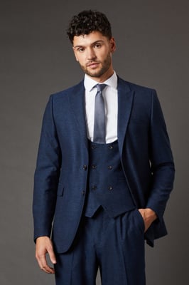 Navy Tweed Look Tailored Fit Suit Jacket
