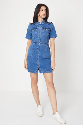Denim Short Sleeve Mini Dress