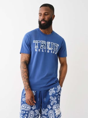 Short Sleeve Paisley Flock Tee in Blue