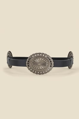 Black Leather Western Medallion Detail Waist Belt