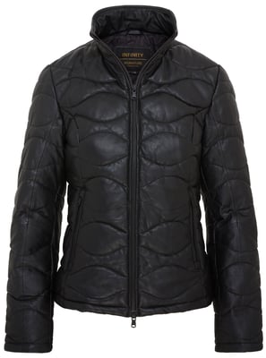 Womens Black Puffer Quilted Bomber Leather Jacket - Hamar