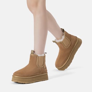 EVER AU Dames Leren Plateaulaarzen Chelsea-Stijl - Shoveler