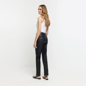 River Island Womens Straight Trousers Black Faux Leather