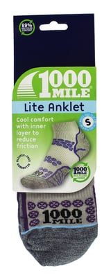 1000 Mile - Ladies Lite Anklet Double Layer Running Socks - Silver / Royal Blue