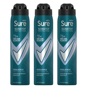 Sure Men Resilience Deodorant Spray with 72H Nonstop Protection 250ml, 3 Pack