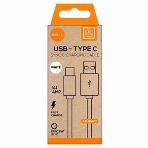 GVC USB to Type C Cable, For Phone, Pad & PC Charging & Syncing, 3M - White