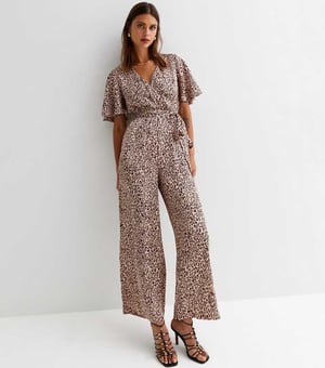 Satin Animal Angel Sleeves Wrap Jumpsuit
