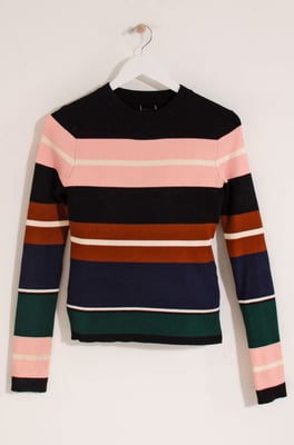 Block Stripe Skinny Rib Knit Top
