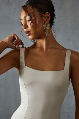 Premium Satin Square Pleated Skirt Bridesmaid Dress