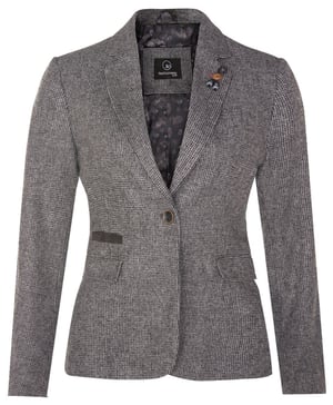 Dam Tweed 1920-tal Fiskbensmönstrad Grå Blazer