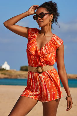 Seville Orange Print Wrap Playsuit