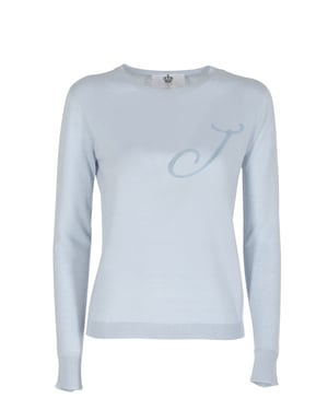 Crown Of Edinburgh Cashmere Long Sleeve Art 004 Light Blue Letter J