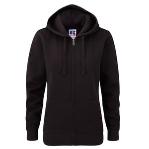 Russell Dames Premium Authentieke Hoodie met rits (3-laagse stof) (Zwart)