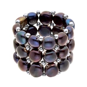 Triple Ring Elastische Freshwater Pearl Black 3-4 mm - 925