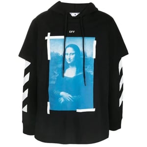 Off-White Blue Monalisa Double Tee Skate Fit Black Hoodie