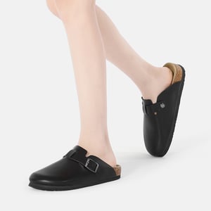 EVER AU Dam Pintail Läder Comfort Clog Sandaler - Svart Läder