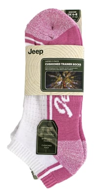 Ladies Performance Trainer Socks | Jeep | Breathable Thick Outdoor Cushioned Low Cut Socks with Arch supports - White