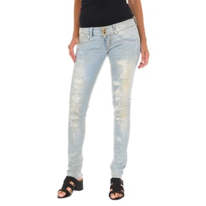 Long Denim Pants worn and torn effect 10DB50130 woman