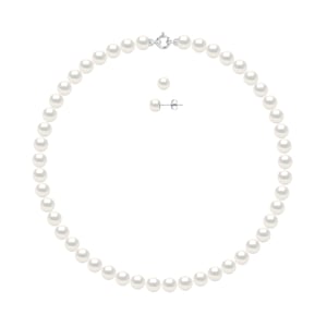 Set Necklace + Earrings - Real Cultured Freshwater Pearls Round 8-9 mm