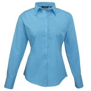 Premier Dames/Dames Popeline Blouse met Lange Mouwen (Turquoise)