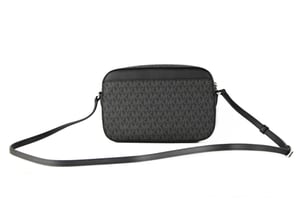 Michael Kors Women's Jet Set Item Large East West Signature Leather Zip Chain Crossbody Handbag (Black PVC/Black)