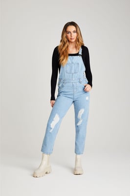 Light Blue Ripped Long Dungaree