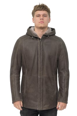 Mens Sheepskin Hooded Parka Coat-Alafaya