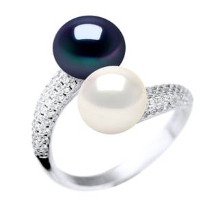 Ring YOU AND ME 2 zoetwaterparels 9-10 mm Wit en zwart Jewelry 925