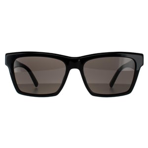 Saint Laurent Rectangle Unisex Shiny Black Dark Grey Sunglasses