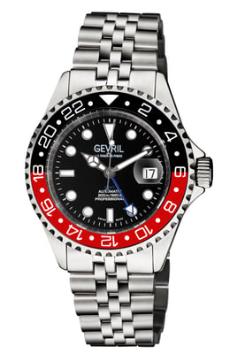 Gevril Men's Wall Street 4954B Swiss Automatic GMT, SW330 Movement Luminous Date Stainless Steel Watch