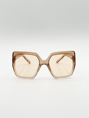 Oversize Cateye Sunglasses with Diamante Detail in Champagne