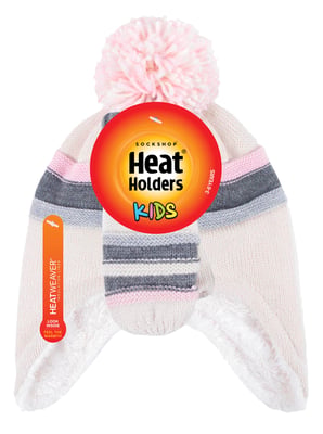 Heat Holders - Girls Winter Warm Pom Pom Bobble Beanie Hat and Mittens Set - Buttercream