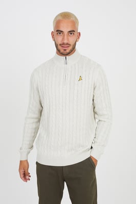 Light Beige 'August' Quarter Zip Neck Cable Knit Jumper