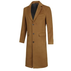 Knälång vinterullrock för män Slim Fit Turn-Down Collar Businessrockar Khaki