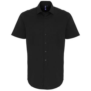 Premier Heren poplin stretch overhemd met korte mouwen