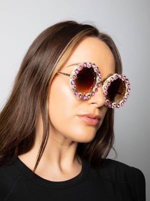 Round Floral Crystal Gem Sunglasses in Pink
