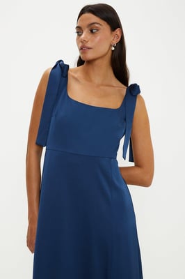 Satin Tie Shoulder Midi Bridesmaids Dress