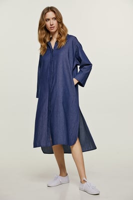 Indigo midi jurk met zijsplitten