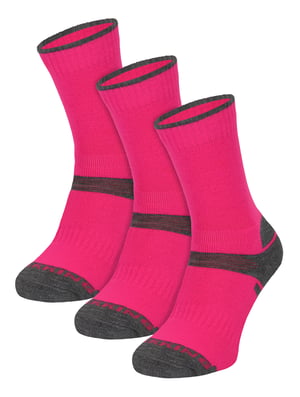 3 Pair Multipack Kids Merino Wool Hiking Socks | Lightweight Anti Blister Socks for Boys & Girls - Pink