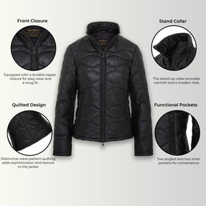 Womens Black Puffer Quilted Bomber Leather Jacket - Hamar