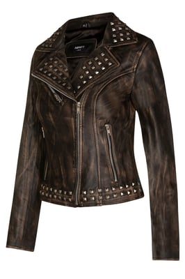 Gothic leren bikerjack voor dames met studs-Bilbao