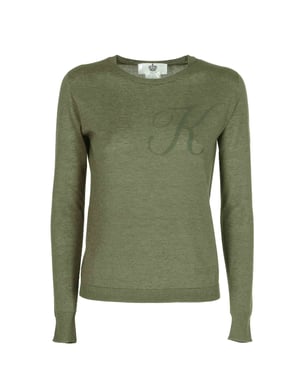 Crown Of Edinburgh Cashmere Long Sleeve Art 004 Green Letter K