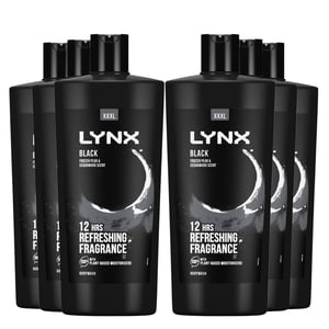 Lynx Black Shower Gel with Frozen Pear & Cedarwood HD Fragrance 700ml, 6 Pack