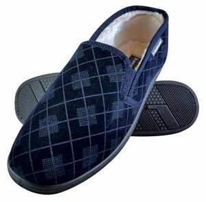 DUNLOP - HERR TOFFLOR I PLYSCHPÄLS FODRADE MED MEMORY FOAM OCH RUTIG MOCCASIN MED HÅRD SULA