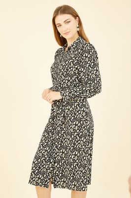 Black Leopard Print Shirt Dress