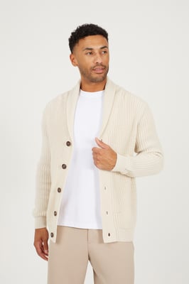 Ecru Shawl Neck Chunky Knit Cardigan