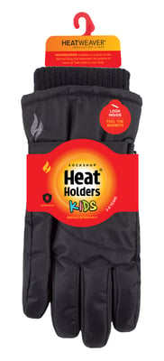 Heat Holders - Outdoor Ski Gloves for Kids | Winter Warm Waterproof / Windproof Thermal Fleece Gloves for Snow - Black