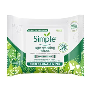 Simple Regeneration Age-Resisting Cleansing Wipes with Green Tea Goodness, 3Pack